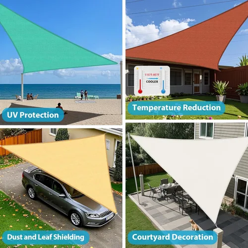 Vista 2 de Amagenix - Toldo tipo vela triangular para exteriores, toldo de sombra para exteriores, 10 x 10 x 14 pies, toldo con bloqueo UV para patio al aire