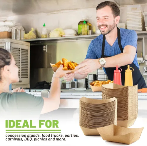 Vista 7 de ZORRITA Bandejas pequeñas de papel de 1 libra – Paquete de 100 botes desechables para alimentos, soportes de comida de papel kraft marrón
