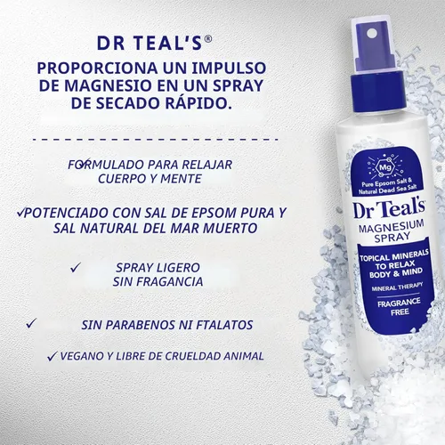 Vista 3 de Dr Teal's - Spray de magnesio con sal natural del Mar Muerto, sin fragancia, 8 fl oz (Paquete de 2)