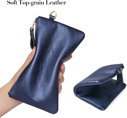 Vista 5 de GOIACII Carteras para mujer con bloqueo RFID, ultra delgado, de cuero real, tarjetero para tarjetas de crédito, embrague, 1-2020-azul-2, Robusto