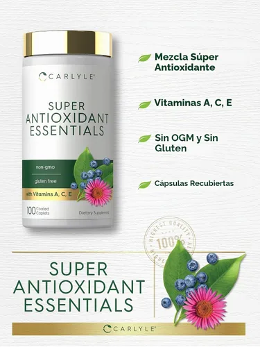 Vista 4 de Carlyle Suplemento Antioxidantes 100 Comprimidos Complejo Nutricional Vitamina A, C, E Fórmula sin OMG, sin gluten