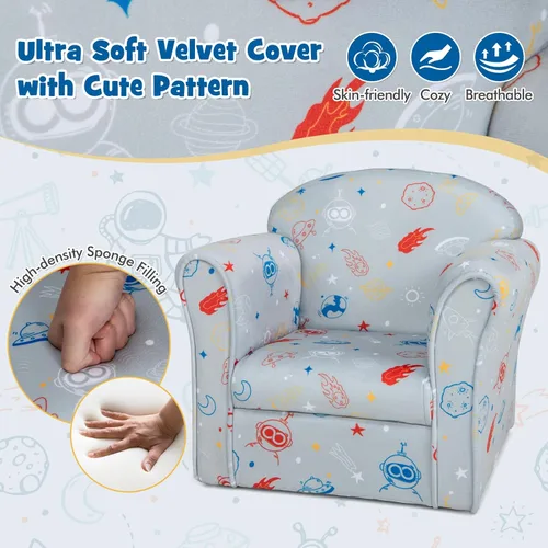 Vista 21 de Costzon Flyman - Sofá para niños, sillón con reposabrazos con patrón, muebles para niños pequeños con construcción de madera resistente, preescolar