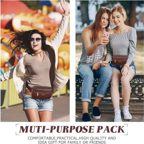 Vista 5 de Riñoneras de cuero para mujer riñonera negra a la moda para hombres y niñas bonita bolsa de cintura con correa ajustable multibolsillos bolsas