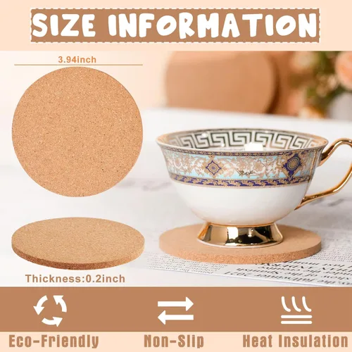 Vista 2 de Didaey Juego de 200 posavasos de corcho para bebida de 4 pulgadas, absorbentes de madera en blanco, gruesos, para copas de vino, tazas