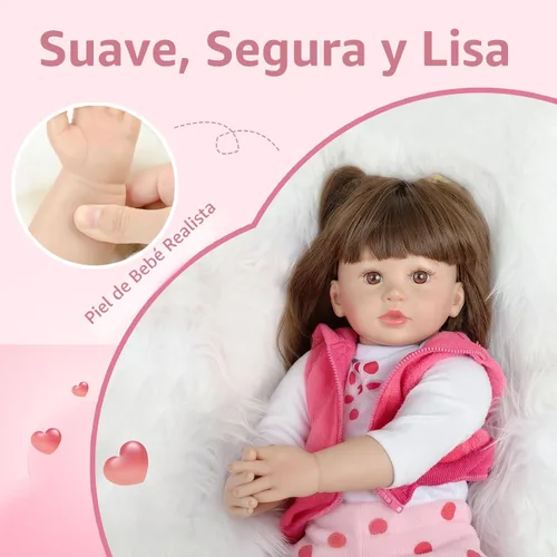 Vista 4 de Kdudgso Muñecas Reborn de Bebé de 24 Pulgadas, Muñeca de Silicona para Niñas con Cabello Largo en Caja de Regalo, Muñeca Realista con Peso, Muñecas