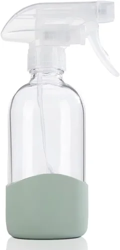 HOMBYS Botellas vacías de vidrio transparente de 8 onzas con protección de funda de silicona, recipientes recargables para soluciones de limpieza
