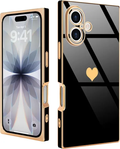 Vista 25 de Funda compatible con iPhone 11, rectangular, bonita carcasa dorada chapada en oro, de lujo, con corazón de amor, para mujeres y niñas, a prueba