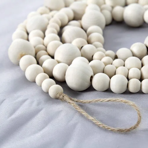 Vista 4 de Guirnaldas de cuentas de madera de Navidad de 7 pies, guirnalda redonda artesanal de cuentas de Navidad, decoración rústica para árbol de Navidad