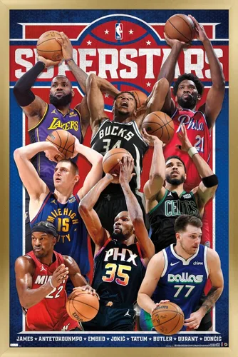 Vista 14 de NBA League - Póster de pared Superstars 23, 22.4 pulgadas de largo x 14.7 pulgadas de ancho, versión enmarcada de madera de granero