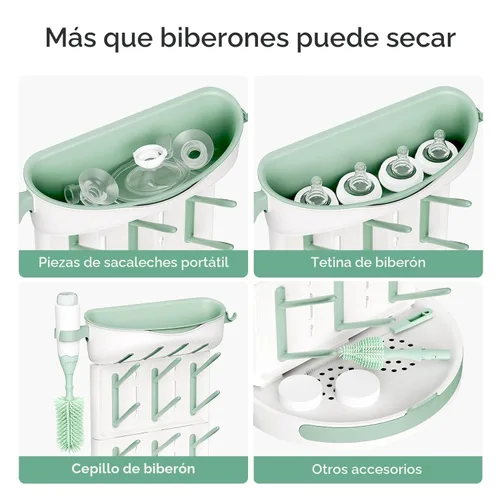 Vista 6 de Momcozy Estante de secado de biberones para 18 biberones, estante vertical para encimera que ahorra espacio para accesorios y piezas de bomba