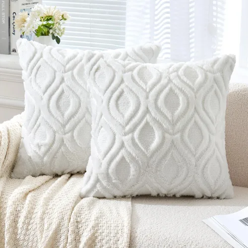 Vista 21 de MIULEE - Juego de 2 fundas de almohada de lana sintética suave y afelpada, fundas decorativas de estilo bohemio para sofá, sala de estar, cama, 16 x