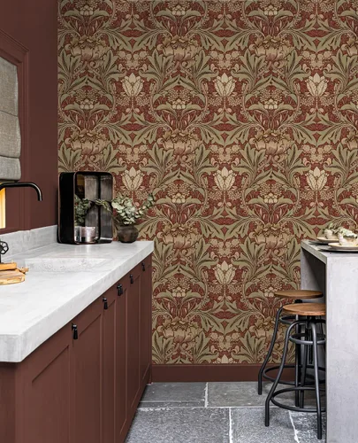 Vista 5 de NextWall - Papel pintado floral de acanto para despegar y pegar (Arcilla Roja y Líquen)