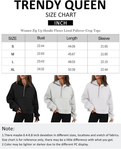 Vista 6 de Trendy Queen Sudaderas con capucha para mujer, con cremallera de un cuarto, sudaderas de gran tamaño, media cremallera con bolsillos, ropa de otoño