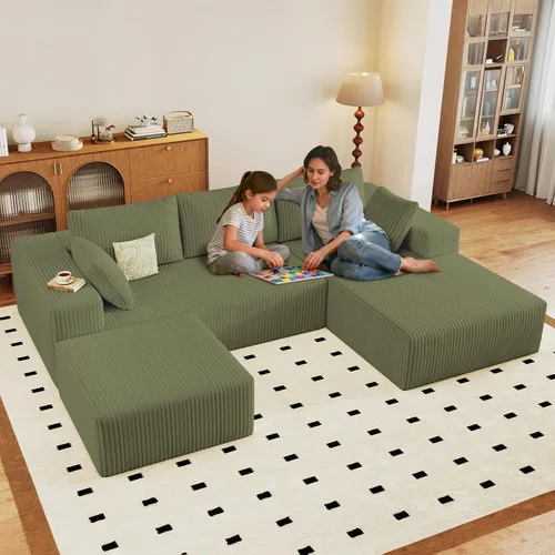 Vista 25 de Sofá modular Cloud de 95 pulgadas con otomana, moderno sofá nube en forma de U con asiento profundo, cómodo sofá de pana de 3 plazas, sofá de espuma