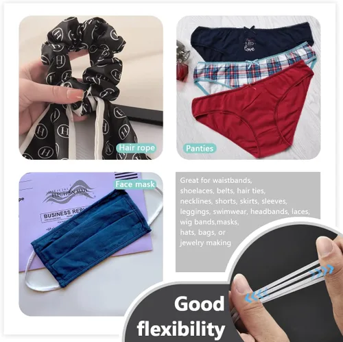 Vista 6 de Cuerda elástica trenzada blanca de 1/8 de pulgada, 0.118 in, banda elástica plana, cuerda elástica, carrete elástico de punto elástico para coser