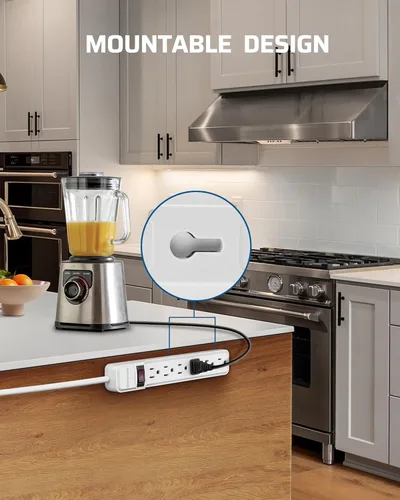 Vista 6 de DEWENWILS Regleta protectora contra sobretensiones de 6 tomas, cable de extensión de 15 pies de largo, enchufe plano de perfil bajo, disyuntor de 15