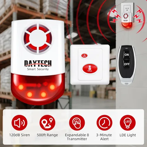 Vista 2 de Daytech Sistema de alarma de seguridad inalámbrico con sirena estroboscópica, botones de pánico y alerta SOS para el hogar, tiendas minoristas