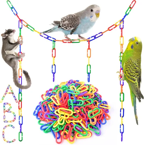 Bissap Enlaces de cadena de plástico, pájaros, 250 piezas, colores mixtos, arcoíris, bricolaje, clips en C, cadenas, ganchos, jaula de escalada,