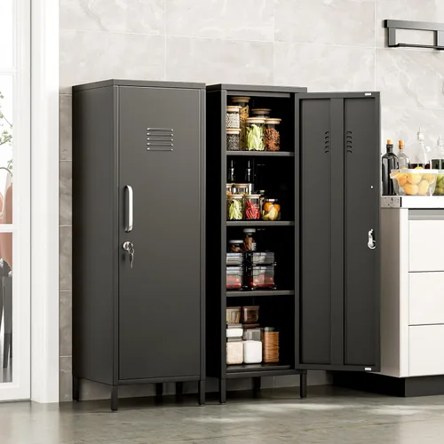 Vista 8 de 47.2" H Metal Storage Locker with Lock Door, Garage Storage Cabinets, High Leg Organizer, 3 Adjustable Layers Shelves Steel Storage Cabinet for