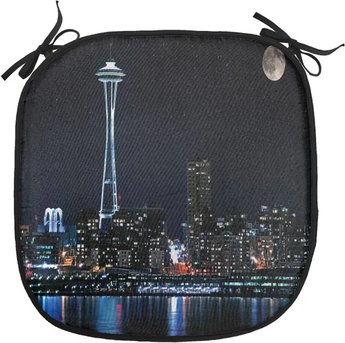 Vista 90 de Lunarable American Chair Cushion Pad, Massachusetts Flagg Holds a Bow and Pointing Downward Arrow, Seat Padding for Kitchen & Patio with Anti-Slip