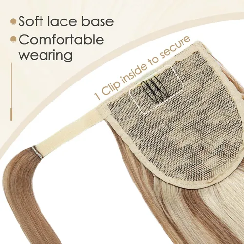 Vista 5 de Benehair Extensión de cola de caballo envolvente con pasta mágica, extensiones de cabello humano natural largo lacio de una pieza para mujeres, 22