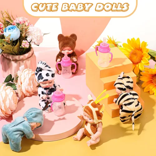 Vista 6 de Retrowavy 10 Piezas Mini Muñecas de Bebé de 4 Pulgadas Muñecas de Bebé Pequeñas Realistas Ropa de Animales Lindas Figuras de Bebé Juego de Regalos