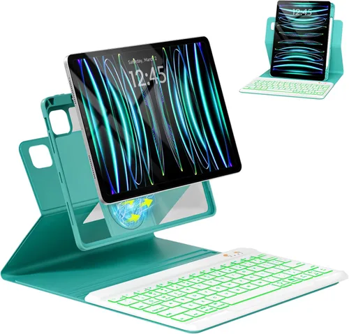 Vista 16 de Funda de teclado para iPad Air 5ª/4ª Pro de 11 pulgadas, funda de teclado inalámbrica desmontable retroiluminada de 7 colores con soporte
