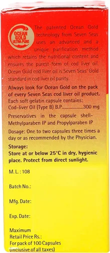 Vista 2 de Seacod Cápsulas de aceite de hígado de bacalao, ácidos grasos omega-3, vitamina A, vitamina D 100 cápsulas