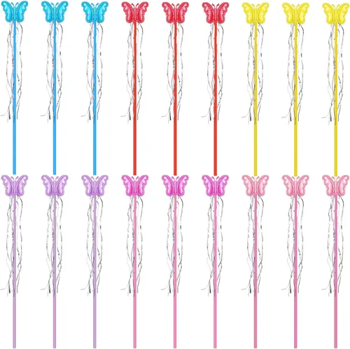 Skylety 18 varitas de hada de mariposa, 6 colores, mariposa, hada, princesa, varitas de ángel, para fiesta de cumpleaños, disfraces, espectáculos