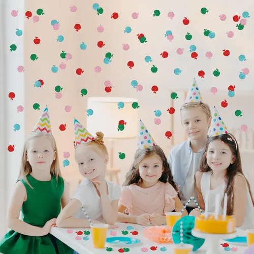 Vista 5 de Confeti colorido de manzana de frutas, cumpleaños, decoración de mesa de manzana con temática de frutas, 100