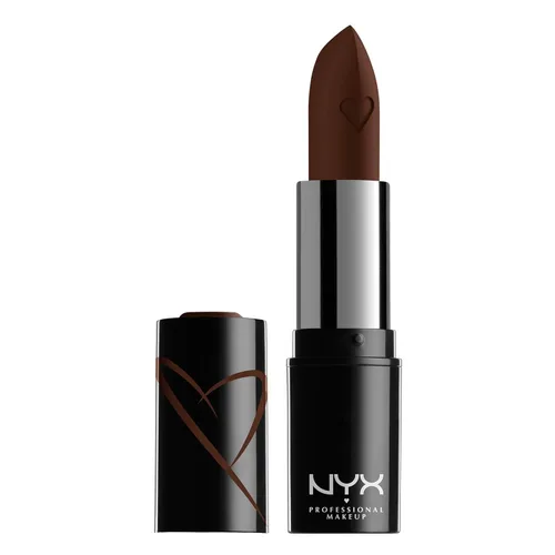 Vista 8 de NYX PROFESSIONAL MAKEUP Lápiz labial satinado Shout Loud, infundido con manteca de karité - Objetivos de esposa (Azul Rojo)