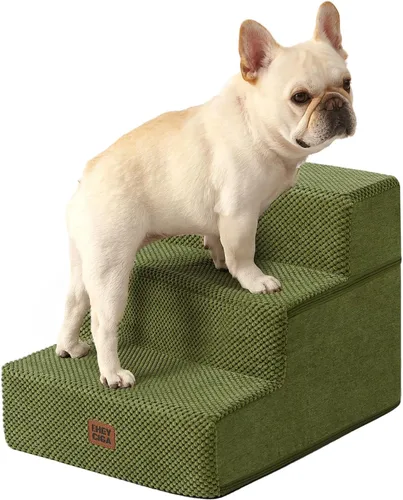Vista 18 de EHEYCIGA Escaleras para perros pequeños de 16.5" de altura, escalones de 3 peldaños extra anchos para perros para sofá y silla, escalones para 2-Gris