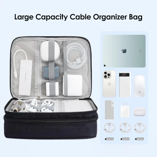 Vista 7 de LENTION Bolsa organizadora electrónica de viaje para accesorios electrónicos, a prueba de agua, resistente a los arañazos, a prueba de golpes, Negro