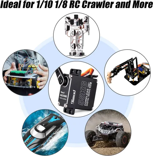 Vista 8 de Servo de alto par de 121.3 lbs de alta velocidad HV 8.4V sin núcleo servo motores de dirección RC engranaje de acero inoxidable de bajo perfil