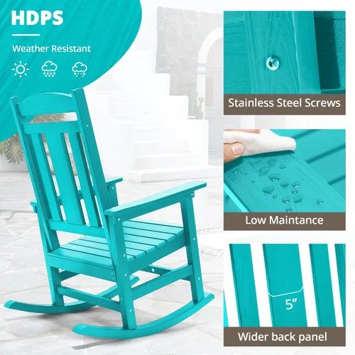 Vista 3 de LUE BONA - Silla mecedora para exteriores, resistente al clima, de plástico HDPS, con capacidad de 350 libras, mecedora de porche de gran
