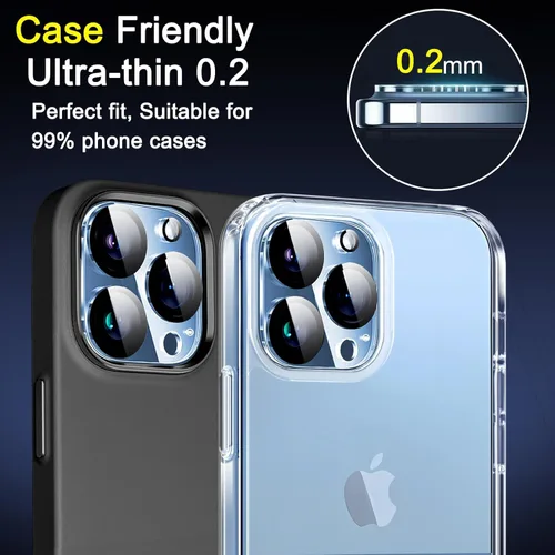 Vista 3 de Ferilinso Protector de lente de cámara diseñado para iPhone 13 Pro Max, protector de lente de cámara diseñado para iPhone 13 Pro, paquete de 3