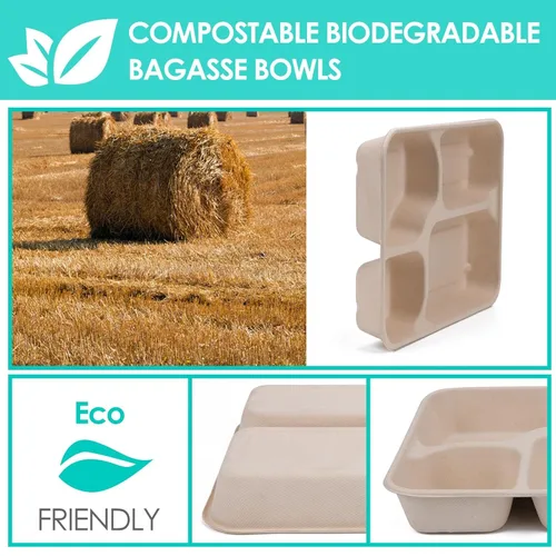 Vista 5 de Kaderron Contenedores de alimentos para llevar de 11 x 8.7 pulgadas con tapas, 4 compartimentos, paquete de 25 cajas desechables para llevar a