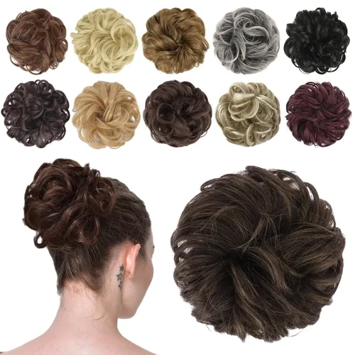 Vista 36 de FESHFEN Pieza de Cabello de Moño Desordenado - Extensiones de Coleteros de Moño de Cabello Ondulado Rizado Elástico Postizos Sintéticos para Mujeres