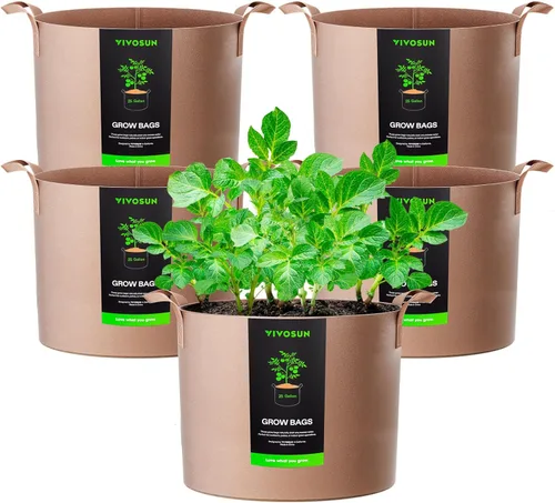 Vista 27 de VIVOSUN - Paquete de 5, 1 galón, bolsas para cultivar de tela no tejida gruesa resistente con asas