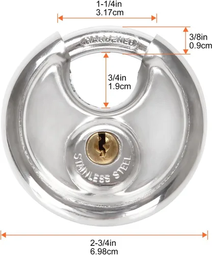 Vista 2 de STARVAST - Candado redondo de acero inoxidable, 2 unidades, resistente a la corrosión, 2-3/4 pulgadas de ancho (llave diferente)