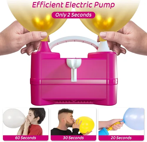 Vista 3 de Electric Balloon Pump for Party Decorations – Portable Inflator, Auto Shutoff, Balloon Air Pump Dual Nozzle Rose Red 110V 600W