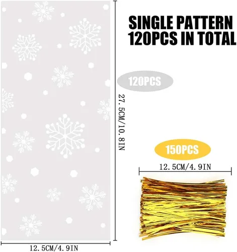Vista 2 de CCINEE Bolsa de regalo de copo de nieve, bolsa de celofán de Navidad con lazos giratorios, bolsas de galletas de caramelo para suministros