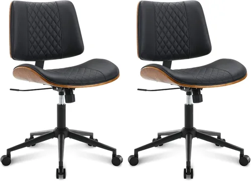 Vista 13 de Silla de oficina en casa, sin brazos con ruedas, silla de escritorio pequeña de altura ajustable, silla de computadora giratoria de piel sintética
