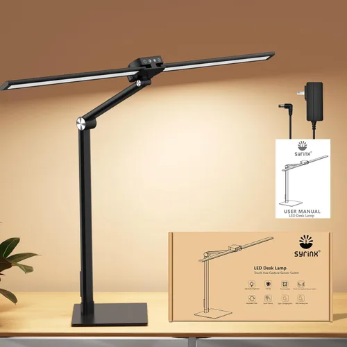 Vista 9 de Syrinx Desk Lamp with Base, Eye-Caring Desk Lamps for Home Office with Gesture Sensor Switch, Dual Screen Computer Monitor LED Desk Light, 24W 25