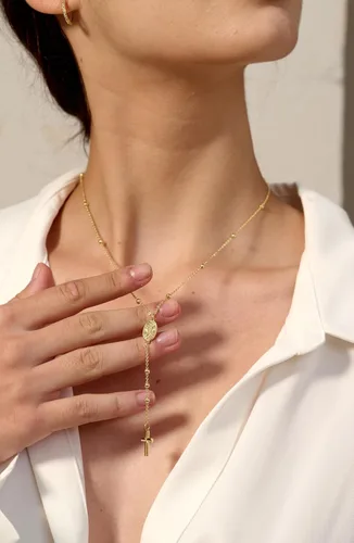 Vista 8 de Misearo Collares largos para mujer, modernos y delicados, collares largos de oroplata para mujer, oro de 14 quilates, plata de ley con cuentas