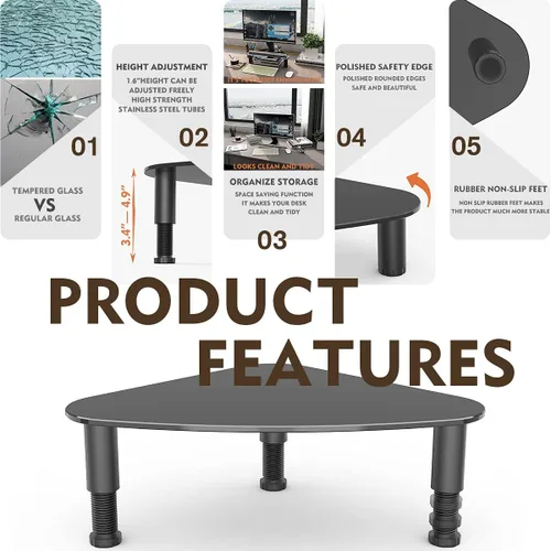 Vista 2 de Hemudu Vidrio templado para elevar monitor de computadora/Soporte de esquina de escritorio triangular que ahorra espacio para monitor de computadora