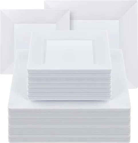 Vista 9 de Goodluck 100 Pack de Platos Desechables Cuadrados Negros, Platos de Plástico Resistente: 50 Platos de Cena de 24.1 cm y 50 Platos de Postre de 16.5