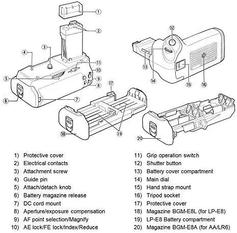 Vista 3 de Wasabi Power Empuñadura de batería BG-E8 para Canon LP-E8 y Canon EOS Rebel T2i, T3i, T4i, T5i, 550D, 600D, 650D, 700D