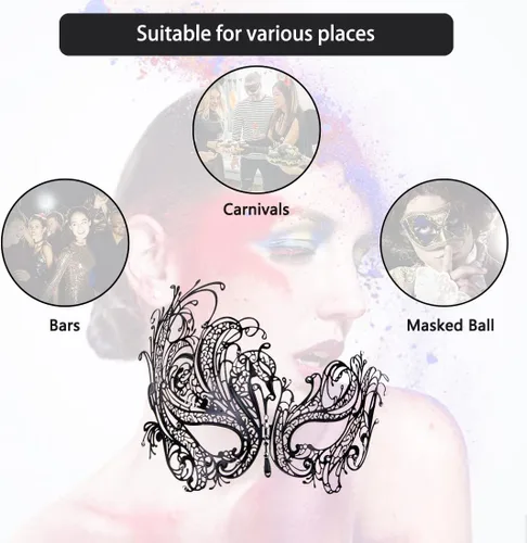 Vista 7 de IETANG - Antifaces venecianos para parejas, baile de máscaras, accesorios de disfraz o fiesta, 1 par