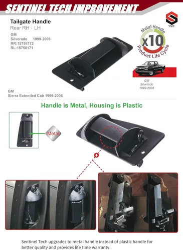 Vista 2 de Manija de puerta exterior de metal resistente mejorada para puerta trasera izquierda extendida compatible con Silverado GMC Sierra 1999-2007 1500